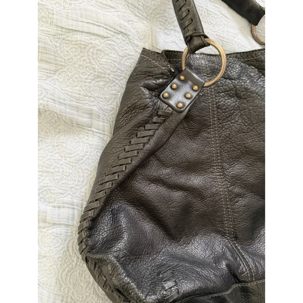 Lucky Brand Y2K Vintage Slouchy Whipstitch Hobo Shoulder Bag Black Leather Boho